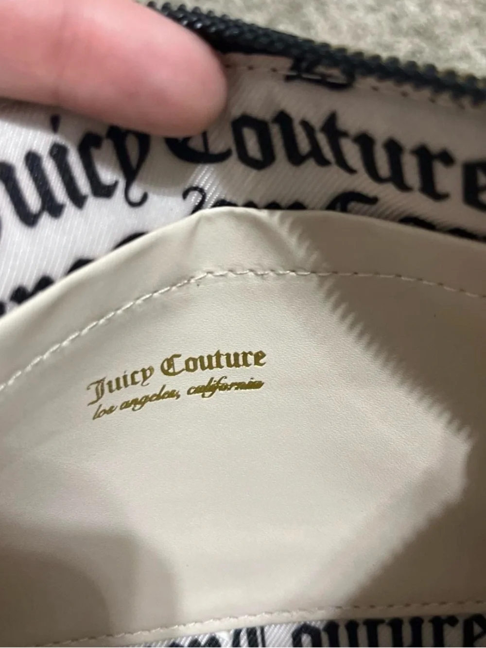 Juicy Couture Black Pebbled Leather Wristlet Pouch with Gold Logo